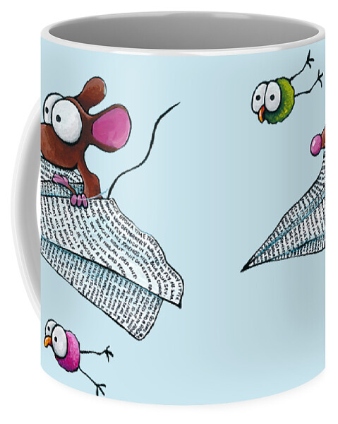 Mouse Coffee Mug featuring the painting Mouse in a Paper Plane by Lucia Stewart