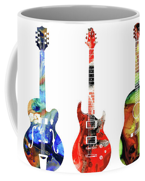 Guitar Coffee Mug featuring the painting Guitar Threesome - Colorful Guitars By Sharon Cummings by Sharon Cummings