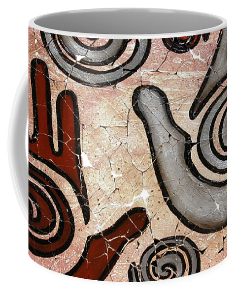 Healing Hands Coffee Mug featuring the painting Healing Hands Broken Fresco The Beginning of a Journey on White Background by OLena Art