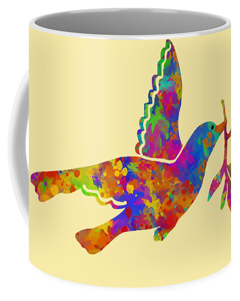 Dove Coffee Mug featuring the mixed media Dove With Olive Branch by Christina Rollo