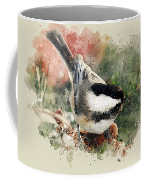Chickadee Coffee Mug featuring the mixed media Beautiful Chickadee - Watercolor Art by Christina Rollo