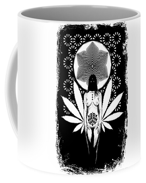 Tonykoehl; Sketch The Soul; Woman; Star; Leaf; Herb; Sacred; Famine; Holy; Girl; Nude; Art; Illustration; Power; Smoke; Energy; 3rd Eye; Visionary Coffee Mug featuring the drawing As I Become by Tony Koehl
