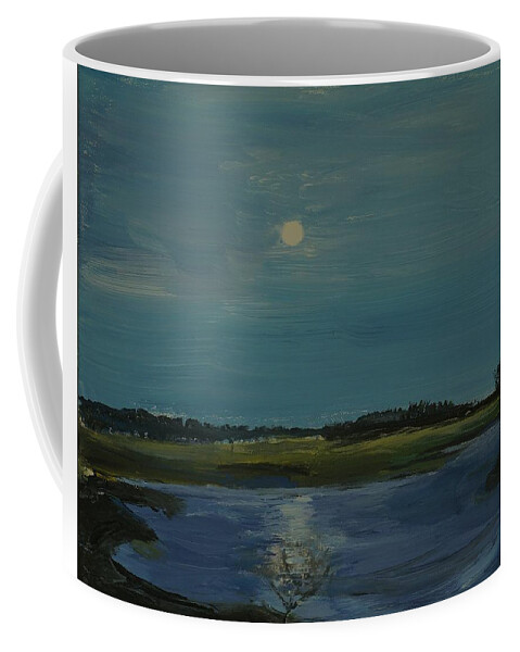 Lake Coffee Mug featuring the painting Moon on the Rise by Helen Campbell