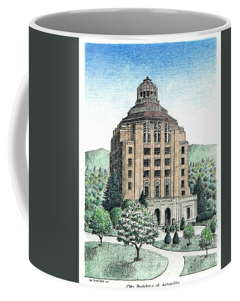 Asheville Coffee Mug featuring the drawing Asheville City Building by Lee Pantas