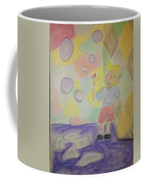 Child Coffee Mug featuring the pastel Ashley Blowing Bubbles by Suzanne Berthier
