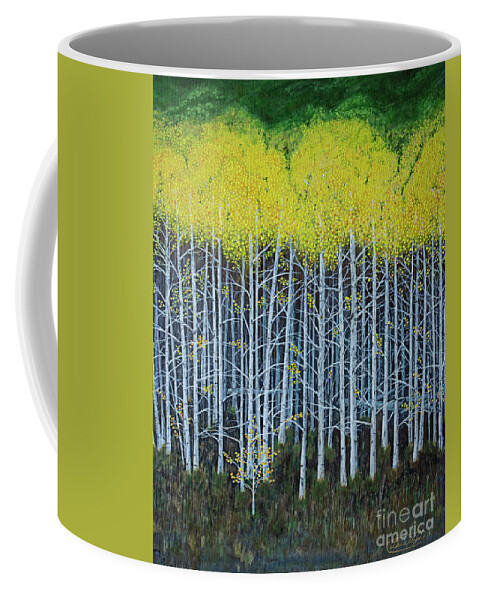  Aspen Trees Coffee Mug featuring the painting Aspen Stand the painting by L J Oakes