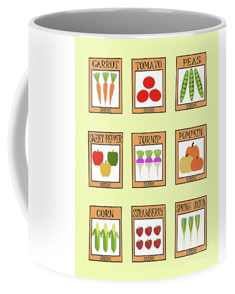 Retro Coffee Mug featuring the digital art Assortment of Retro Seed Packets by Donna Mibus