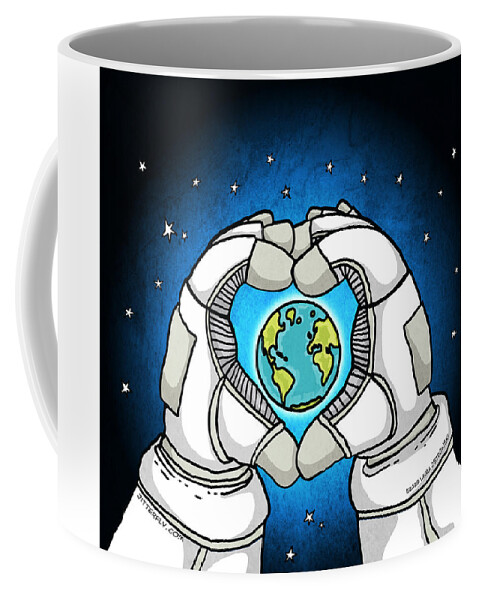 Astronaut Coffee Mug featuring the digital art Astronaut Loves Earth by Laura Ostrowski