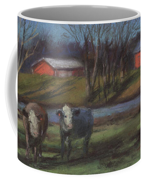 Rural Landscape Painting With Cows Coffee Mug featuring the painting At Home in the Country by Terri Meyer