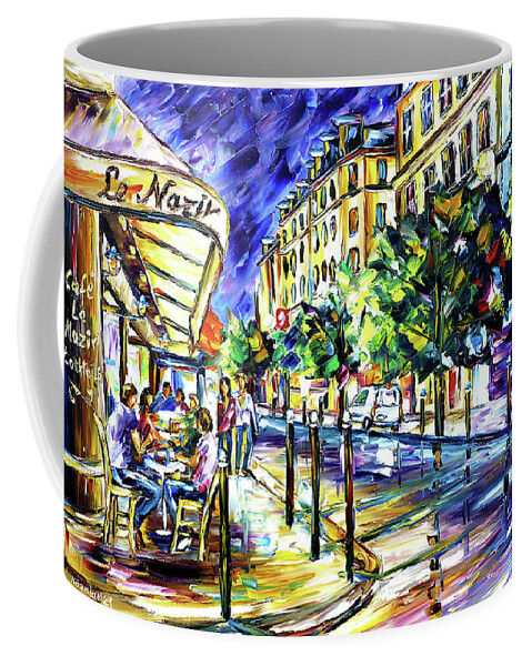 Cafe Le Nazir Paris Coffee Mug featuring the painting At Night On Montmartre by Mirek Kuzniar