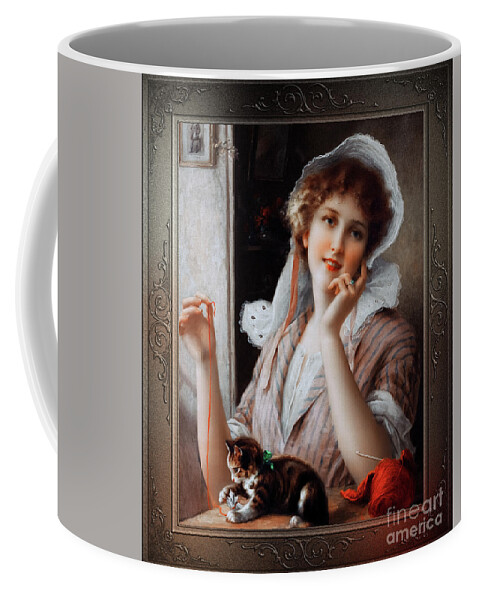 At Play Coffee Mug featuring the painting At Play by Emile Vernon Wall Decor Xzendor7 Old Masters Art Reproductions by Rolando Burbon