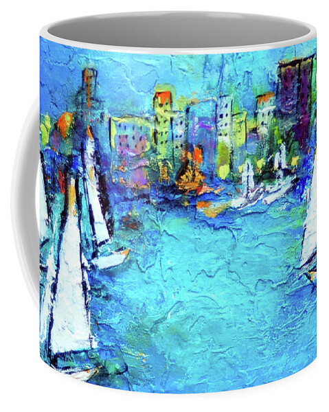 Landscape Coffee Mug featuring the painting At the Bay by Haleh Mahbod
