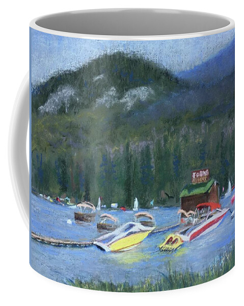 Bass Lake Coffee Mug featuring the pastel At The Forks by Sandra Lee Scott