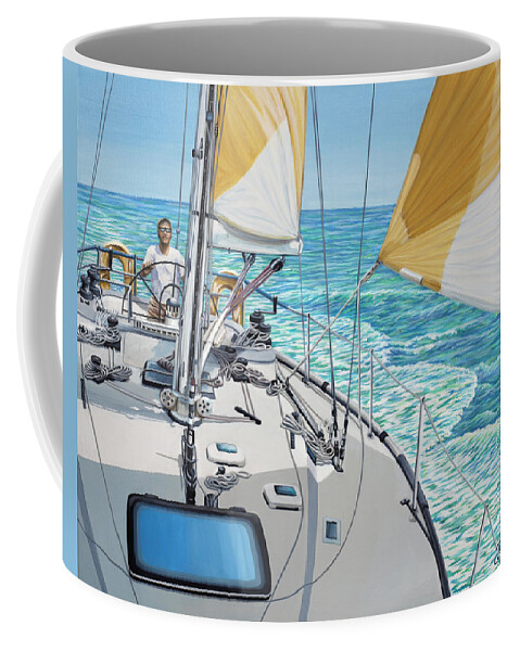 Seascape Coffee Mug featuring the painting At The Helm by Jane Girardot
