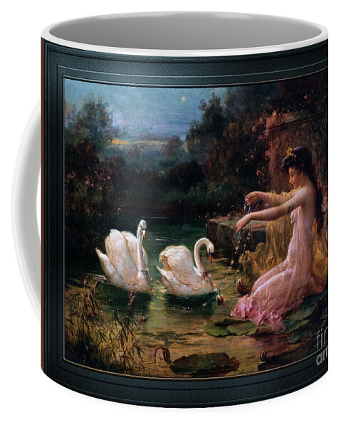 At The Swan Lake Coffee Mug featuring the painting At The Swan Lake by Hans Zatzka by Rolando Burbon