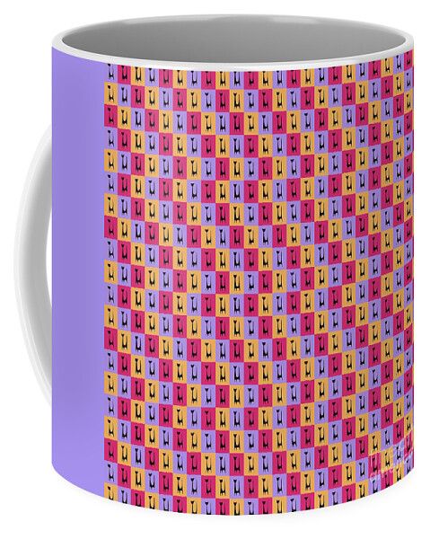 Atomic Cat Coffee Mug featuring the digital art Atomic Cat 1 on Melon, Fuchsia and Melon by Donna Mibus