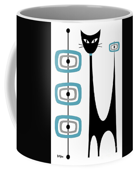 Mid Century Modern Coffee Mug featuring the digital art Atomic Cat Blue and Gray by Donna Mibus