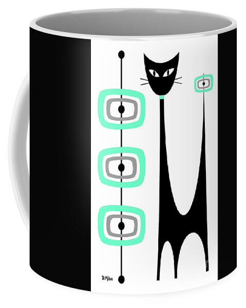 Mid Century Modern Coffee Mug featuring the digital art Atomic Cat Green and Gray by Donna Mibus