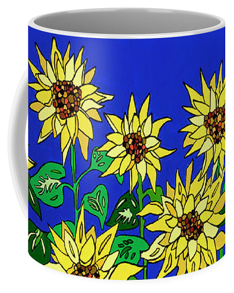 Big Yellow Peace Sunflowers Ukraine Coffee Mug featuring the painting August Blooms by Mike Stanko