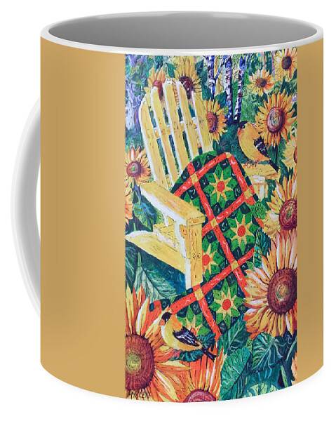 August Sunflowers And Quilt Coffee Mug featuring the painting August Sunflowers and Quilt by Diane Phalen