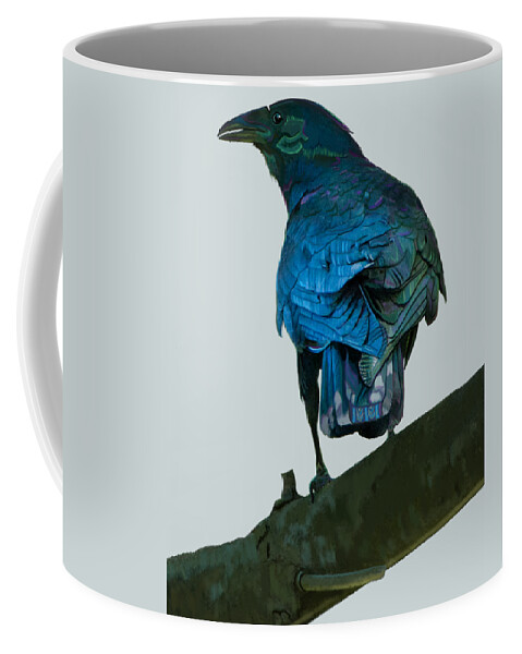 Aurora Colors Coffee Mug featuring the painting Aurora Crow by Judy Cuddehe