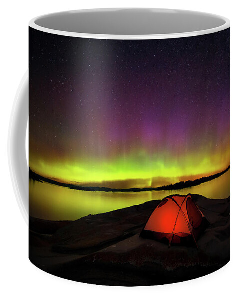 Aurora Coffee Mug featuring the photograph Aurora Show on Lake Huron by Henry w Liu