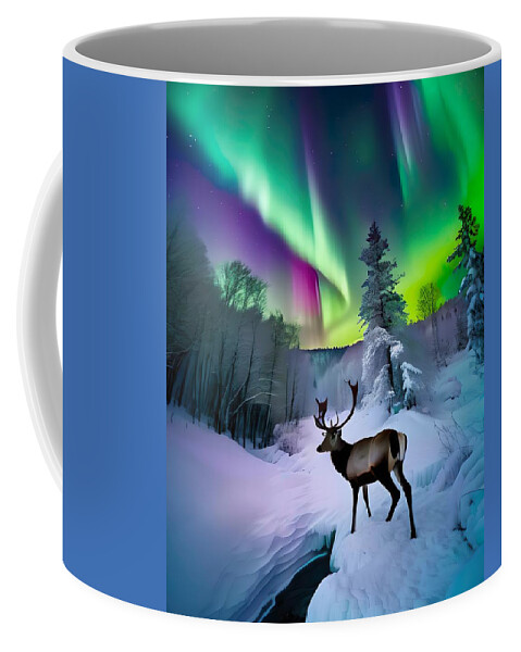 Aurora Borealis Coffee Mug featuring the mixed media Aurora Winter Miracle by Lisa Pearlman