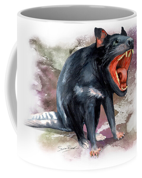 Art Coffee Mug featuring the painting Australian Tasmanian Devil by Simon Read