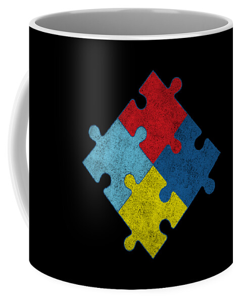 Cool Coffee Mug featuring the digital art Autism Awareness Puzzle Pieces Vintage by Flippin Sweet Gear