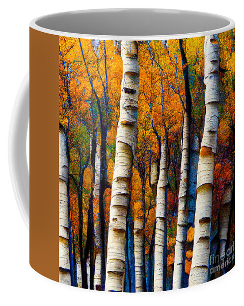 Autumn Trees Coffee Mug featuring the mixed media Autumn Aspen Trees by John DeGaetano
