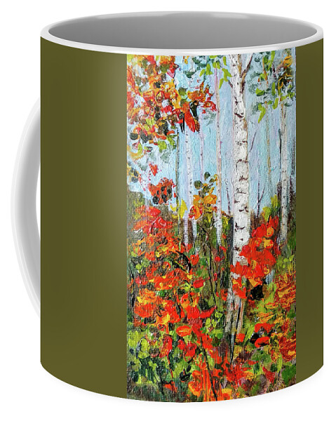 Aspen Trees Coffee Mug featuring the painting Autumn aspens by Asha Sudhaker Shenoy