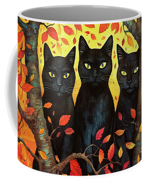 Cats Coffee Mug featuring the painting Autumn Black Cats by Tina LeCour