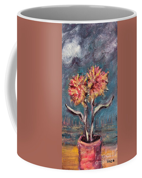 Autumn Coffee Mug featuring the painting Autumn Feathered Petals by Katt Yanda