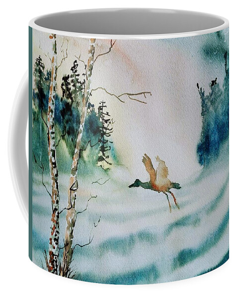 Bird Coffee Mug featuring the painting Autumn Flight by Sandie Croft