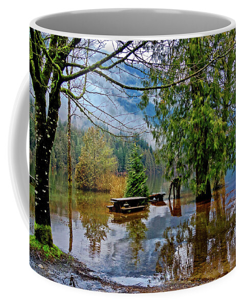 Alex Lyubar Coffee Mug featuring the photograph Autumn flood on the picnic place by Alex Lyubar