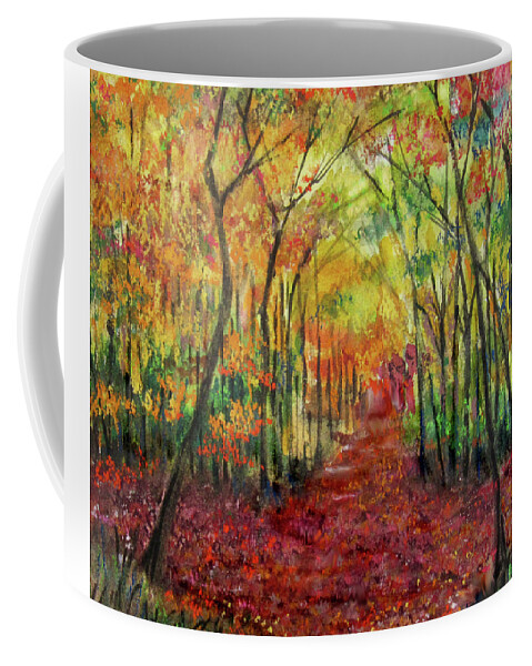 Autumn Forest Coffee Mug featuring the painting Autumn Forest Sunlight by Jean Batzell Fitzgerald