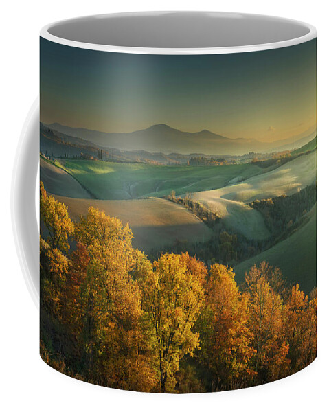 Landscape Coffee Mug featuring the photograph Autumn Sunset in Crete Senesi by Stefano Orazzini