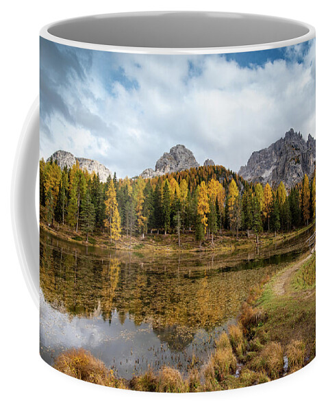 Autumn Coffee Mug featuring the photograph Autumn landscape with mountains and trees by Michalakis Ppalis