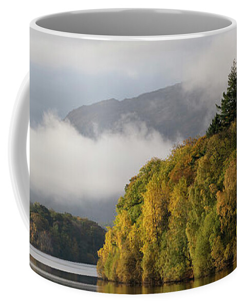 Panorama Coffee Mug featuring the photograph Autumn mist on Derwentwater Lake District by Sonny Ryse