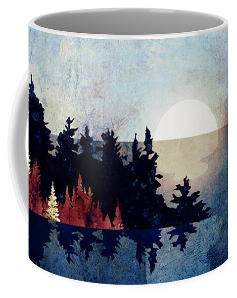 Autumn Coffee Mug featuring the digital art Autumn Moon Reflection by Spacefrog Designs