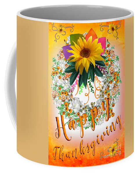 Autumn Coffee Mug featuring the digital art Autumn Orange Happy Thanksgiving Card by Delynn Addams