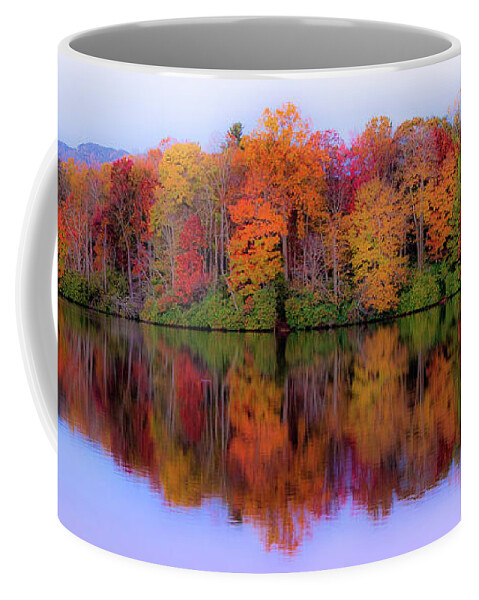 Fall Coffee Mug featuring the photograph Autumn Price Lake Fall Sunrise Panorama by Dan Carmichael