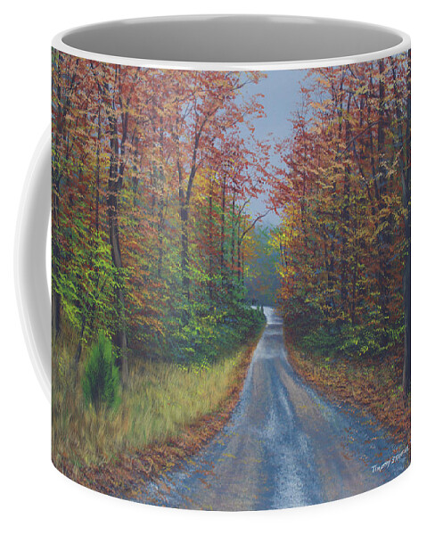 Landscape Coffee Mug featuring the painting Autumn Road by Timothy Stanford