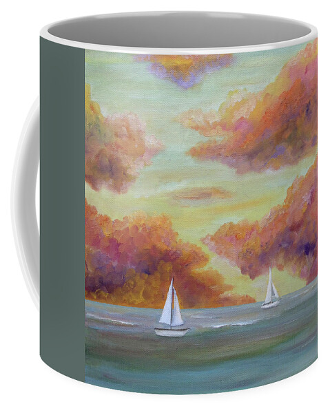 Seascape Coffee Mug featuring the painting Autumn Sailing by Angeles M Pomata