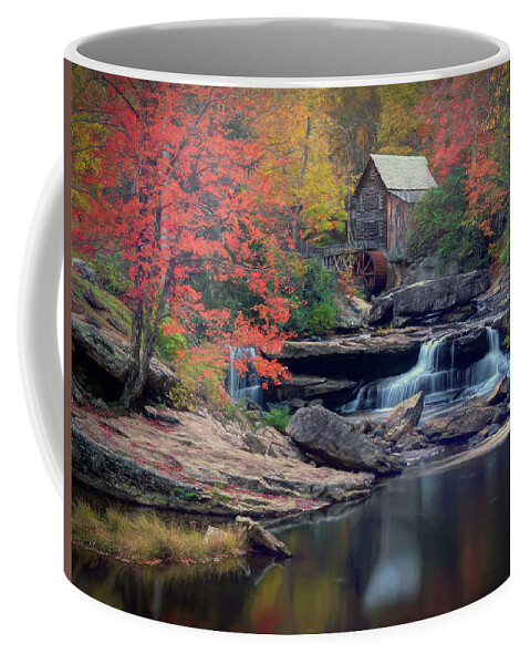 Babcock State Park Coffee Mug featuring the photograph Autumn Splendor at Glade Creek Gristmill by Jaki Miller