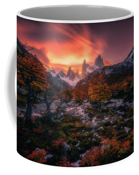 Fitz Roy Coffee Mug featuring the photograph Autumn Sunset at Fitz Roy by Henry w Liu