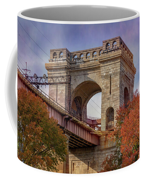 Astoria Park Coffee Mug featuring the photograph Autumn Twilight at the Hell Gate Bridge by Cate Franklyn
