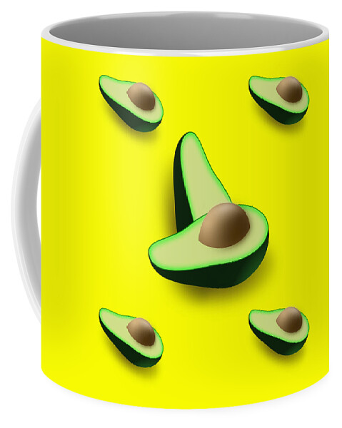 Avocados Coffee Mug featuring the digital art Avocados on a Bright Yellow Background by Ali Baucom