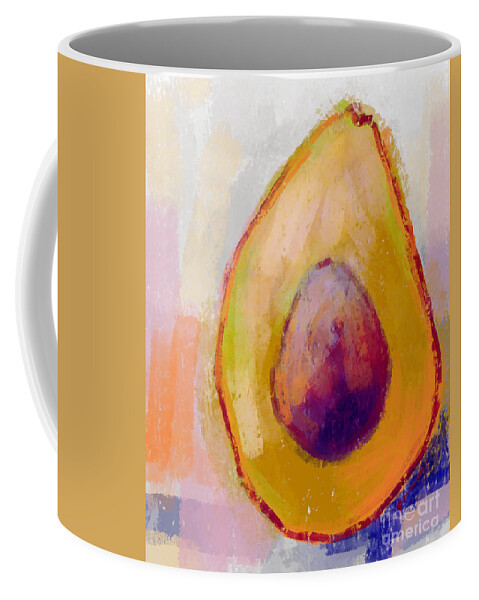 Green Avocado Coffee Mug featuring the digital art Avocado Modern Art Kitchen Decor in Orange by Patricia Awapara