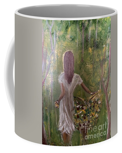Bike Flowers Walk Woods Woman Dress Soul Journey Coffee Mug featuring the painting Awakening Of The Soul by Kathy Bee